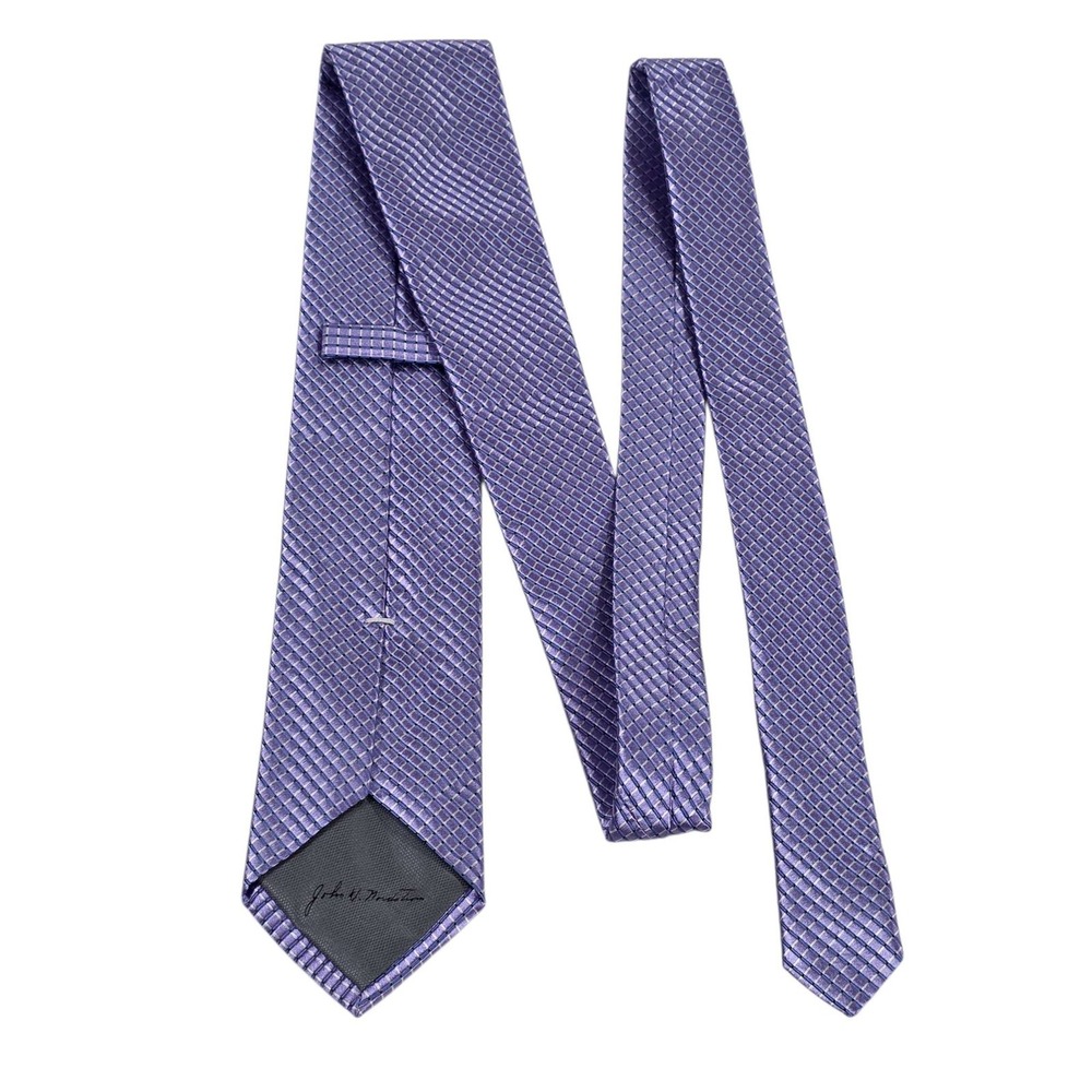 John W. Nordstrom Silk Textured Grid Pattern Mens Necktie Purple Blue White